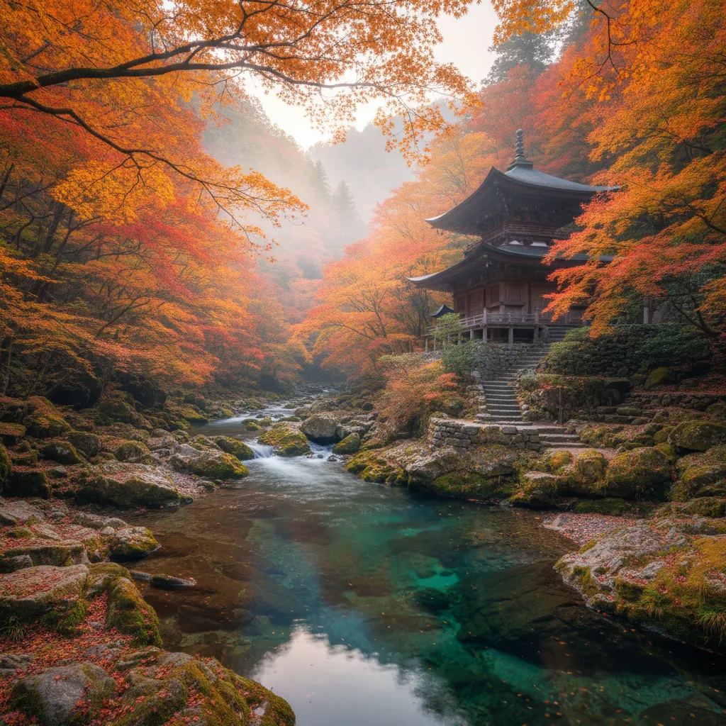 Vibrant autumn foliage at Oirase Stream in Tohoku